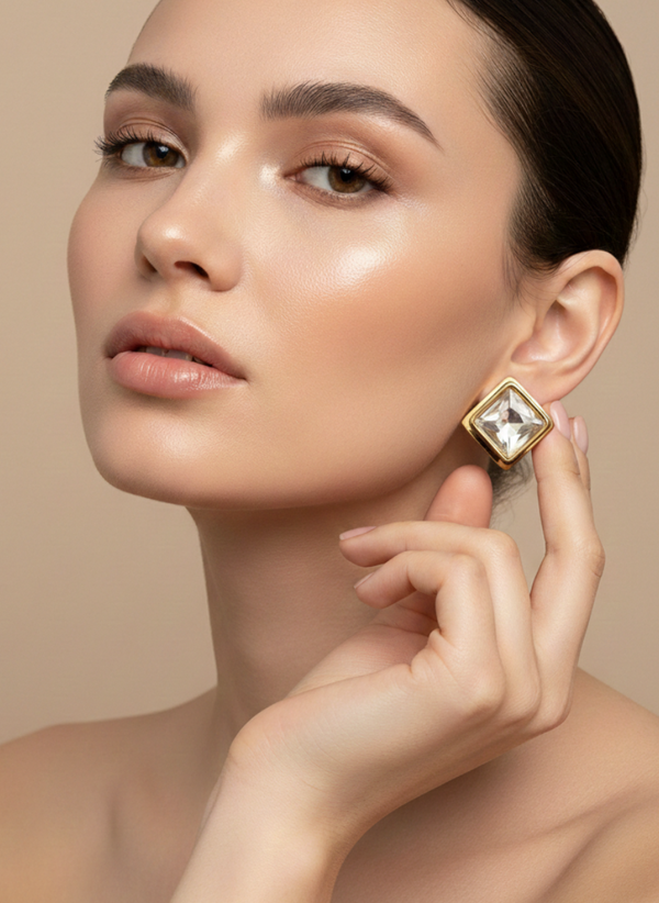 Gold PVD Coated Crystal Stud Earrings