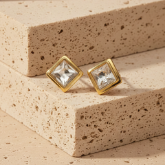 Gold PVD Coated Crystal Stud Earrings