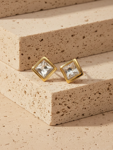 Gold PVD Coated Crystal Stud Earrings