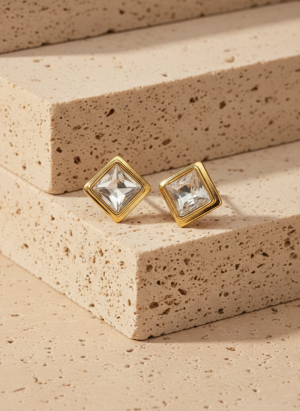 Gold PVD Coated Crystal Stud Earrings