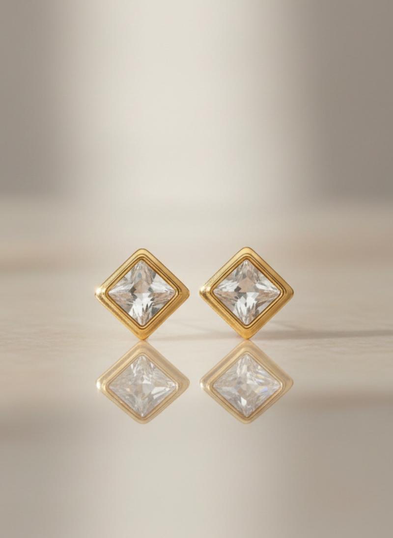 Gold PVD Coated Crystal Stud Earrings