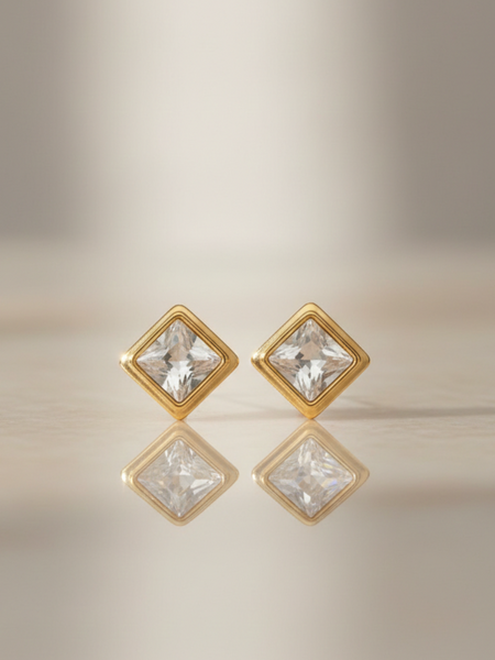 Gold PVD Coated Crystal Stud Earrings