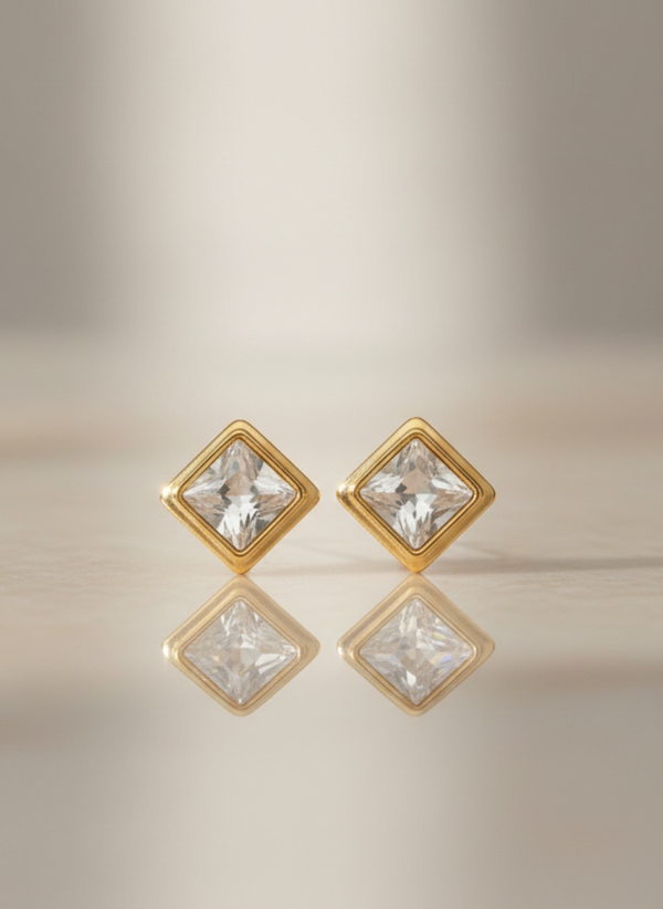 Gold PVD Coated Crystal Stud Earrings