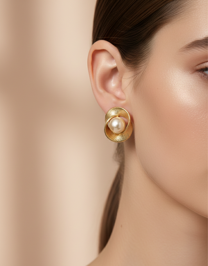 Pearl with golden Stud Earring