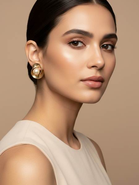 Pearl with golden Stud with Model