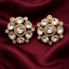 Gold-Tone Stone Studded Statement Earrings for Women