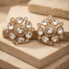 Gold-Tone Stone Studded Statement Earrings for Women