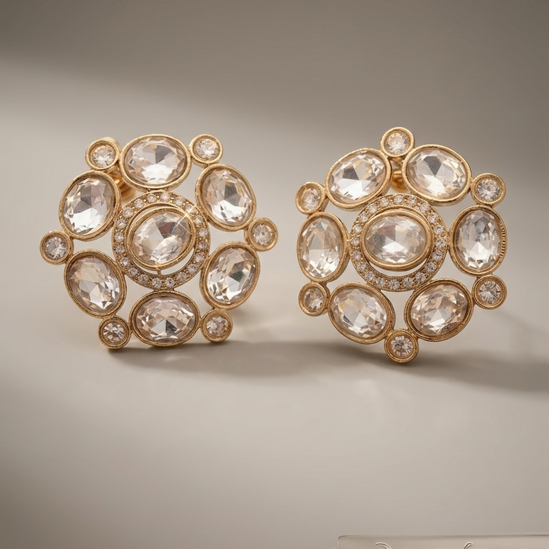 Gold-Tone Stone Studded Statement Earrings for Women
