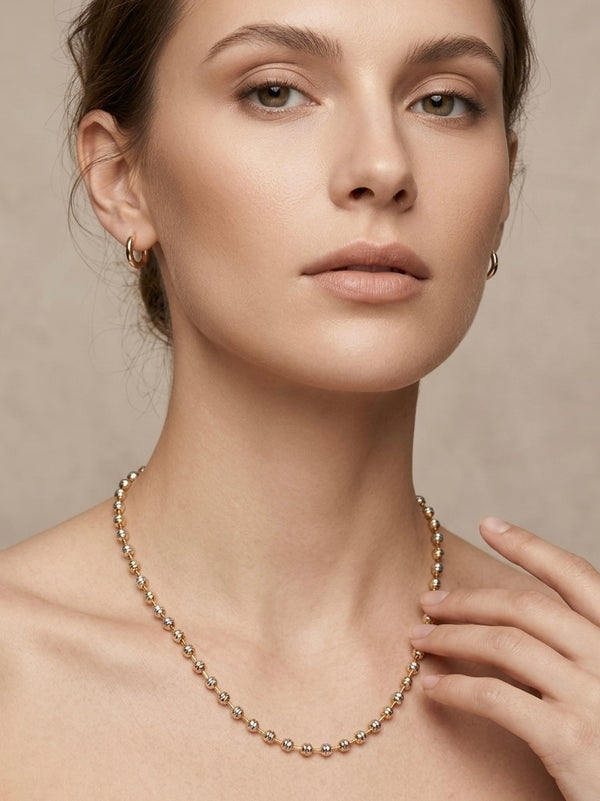 Minimal Gold Bead Chain Necklace for Women