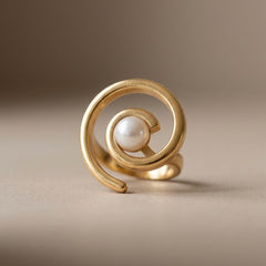 Golden Pearl Spiral Stainless Steel Statement Ring
