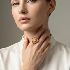 Golden Pearl Spiral Stainless Steel Statement Ring