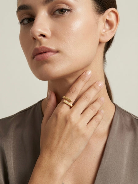 Golden Dual Bar Cuff Stainless Steel Ring for Women