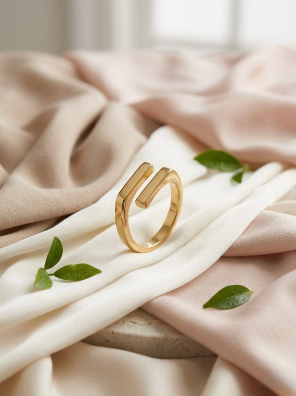 Golden Dual Bar Cuff Stainless Steel Ring for Women