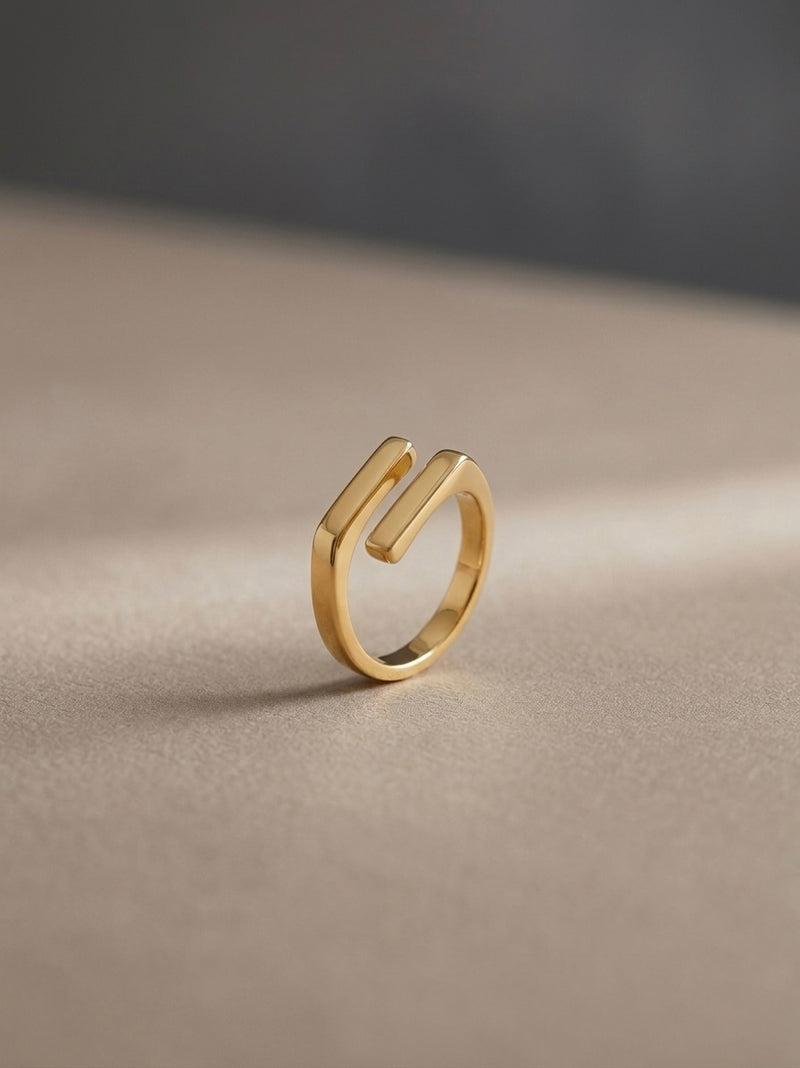 Golden Dual Bar Cuff Stainless Steel Ring for Women