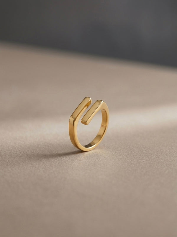 Golden Dual Bar Cuff Stainless Steel Ring for Women