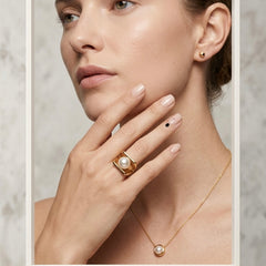 Golden Pearl Framed Stainless Steel Statement Ring