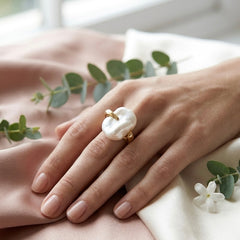 Golden Baroque Pearl Claw Stainless Steel Ring
