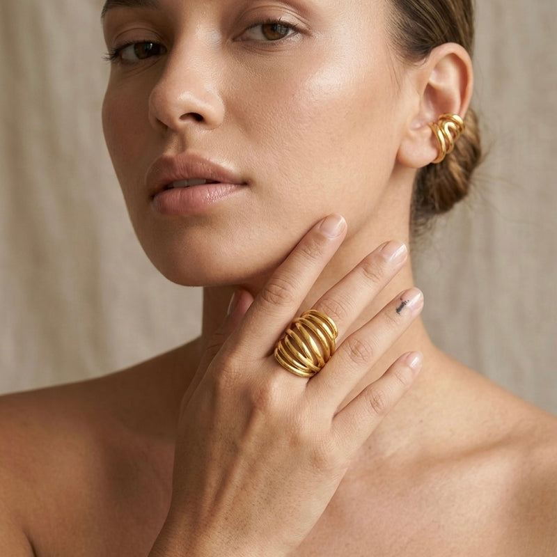 Golden Multi-Coil Wrap Stainless Steel Statement Ring