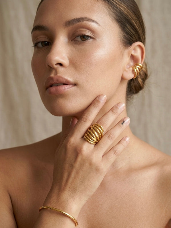 Golden Multi-Coil Wrap Stainless Steel Statement Ring