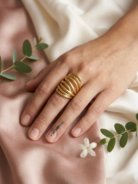 Golden Multi-Coil Wrap Stainless Steel Statement Ring