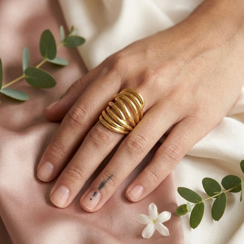 Golden Multi-Coil Wrap Stainless Steel Statement Ring