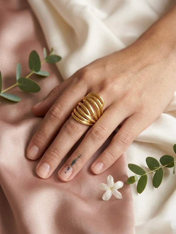 Golden Multi-Coil Wrap Stainless Steel Statement Ring