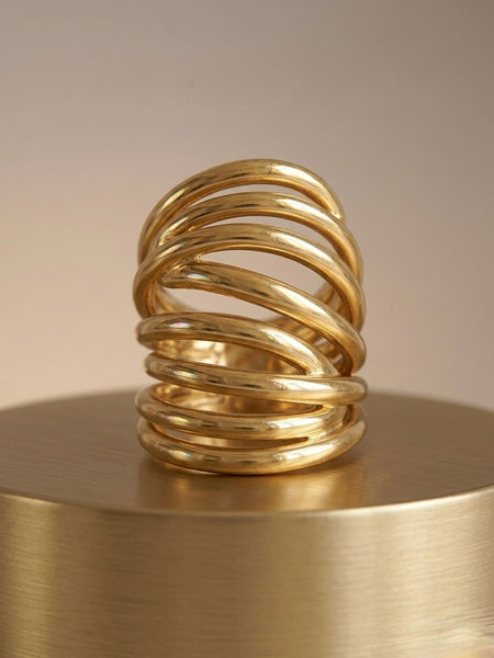 Golden Multi-Coil Wrap Stainless Steel Statement Ring
