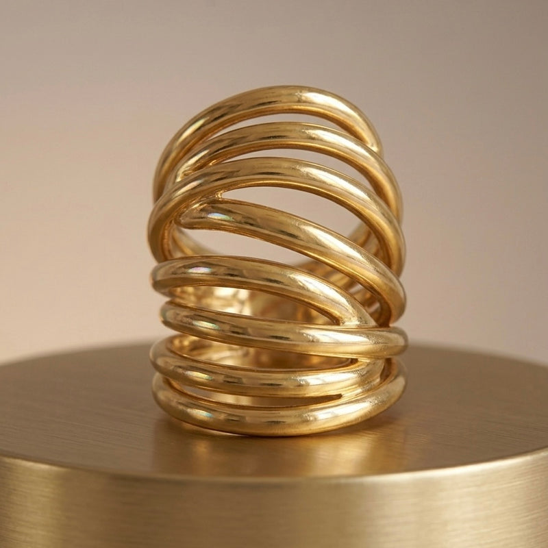 Golden Multi-Coil Wrap Stainless Steel Statement Ring