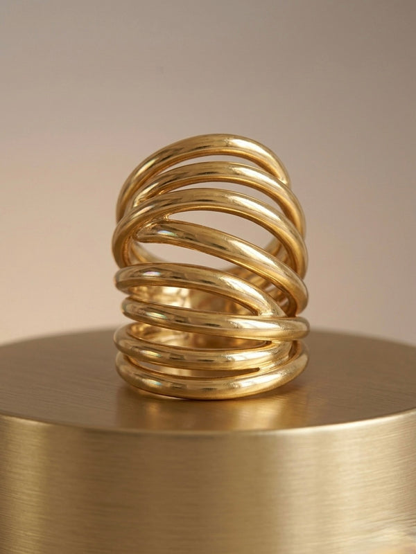 Golden Multi-Coil Wrap Stainless Steel Statement Ring