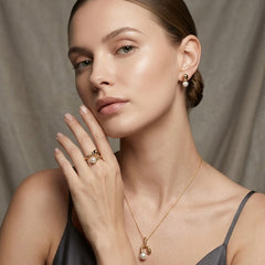 Golden Pearl & Princess Cut Stainless Steel Ring