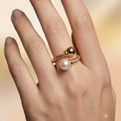 Golden Twisted Rope Pearl Stainless Steel Ring