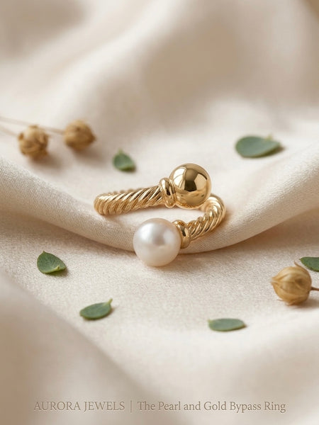Golden Twisted Rope Pearl Stainless Steel Ring