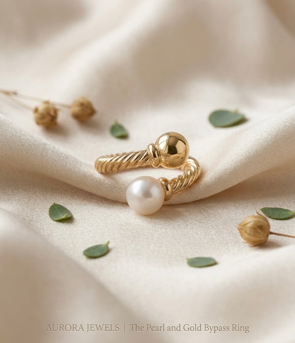 Golden Twisted Rope Pearl Stainless Steel Ring