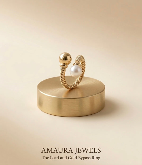 Golden Twisted Rope Pearl Stainless Steel Ring