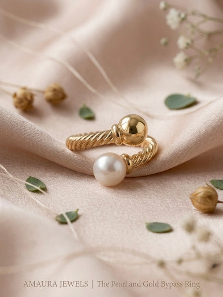 Golden Twisted Rope Pearl Stainless Steel Ring