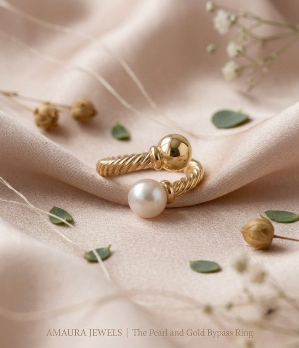 Golden Twisted Rope Pearl Stainless Steel Ring