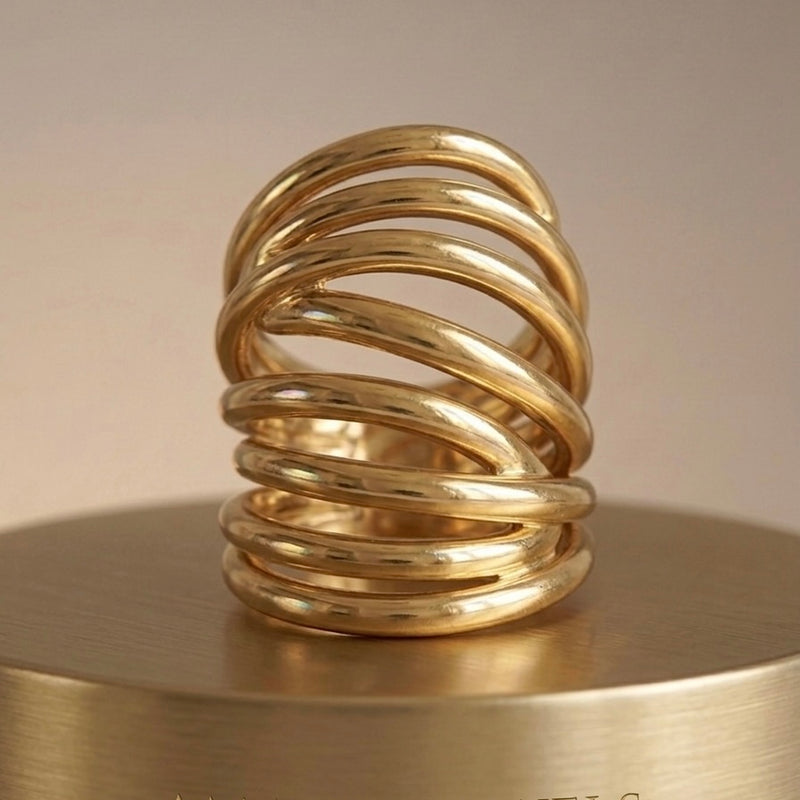 Golden Multi-Coil Wrap Stainless Steel Statement Ring