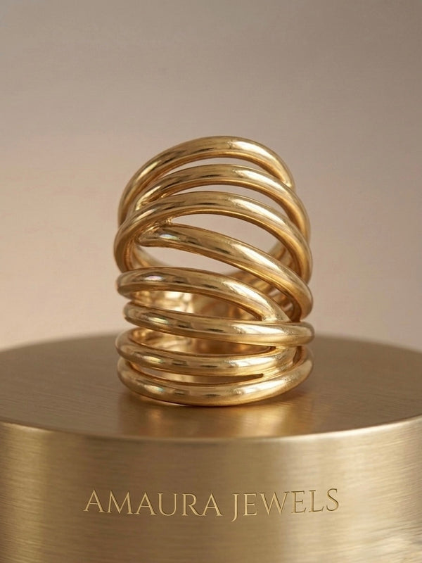 Golden Multi-Coil Wrap Stainless Steel Statement Ring