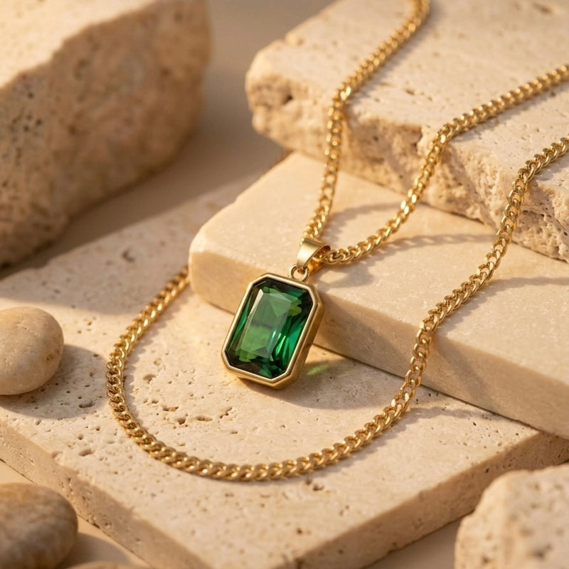 Emerald Green Stone Pendant Necklace