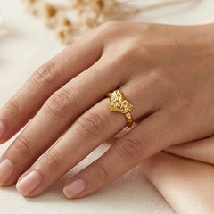 Gold PVD Coated Emerald Stone Ring – Adjustable Stainless Steel Ring