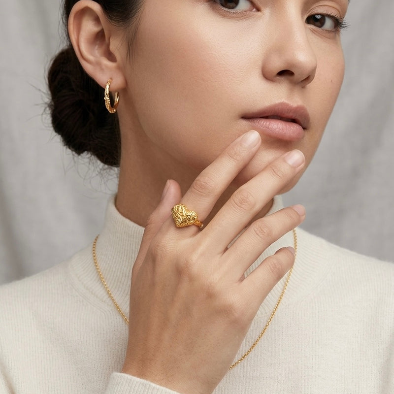 Gold PVD Coated Emerald Stone Ring – Adjustable Stainless Steel Ring