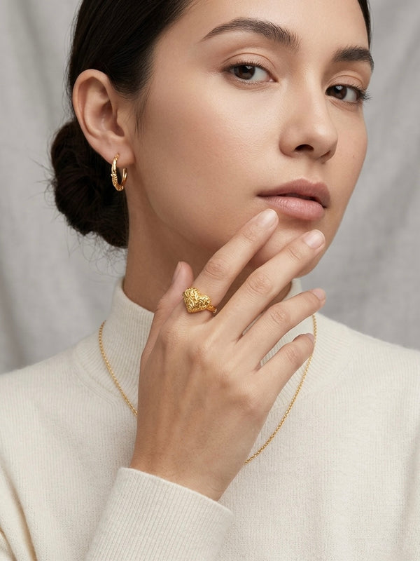 Gold PVD Coated Emerald Stone Ring – Adjustable Stainless Steel Ring