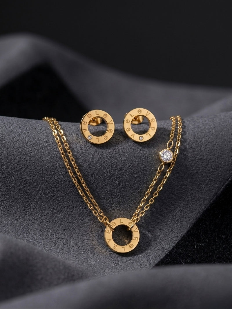 Gold PVD Stainless Steel Emerald Stone Circle Pendant Necklace