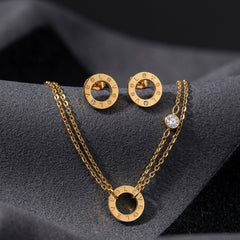 Gold PVD Stainless Steel Emerald Stone Circle Pendant Necklace