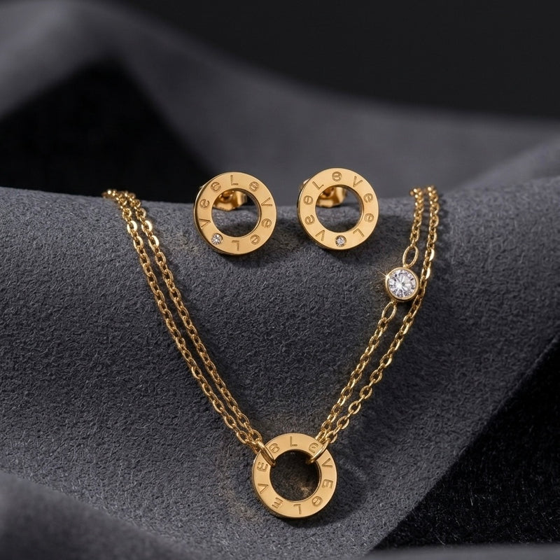 Gold PVD Stainless Steel Emerald Stone Circle Pendant Necklace