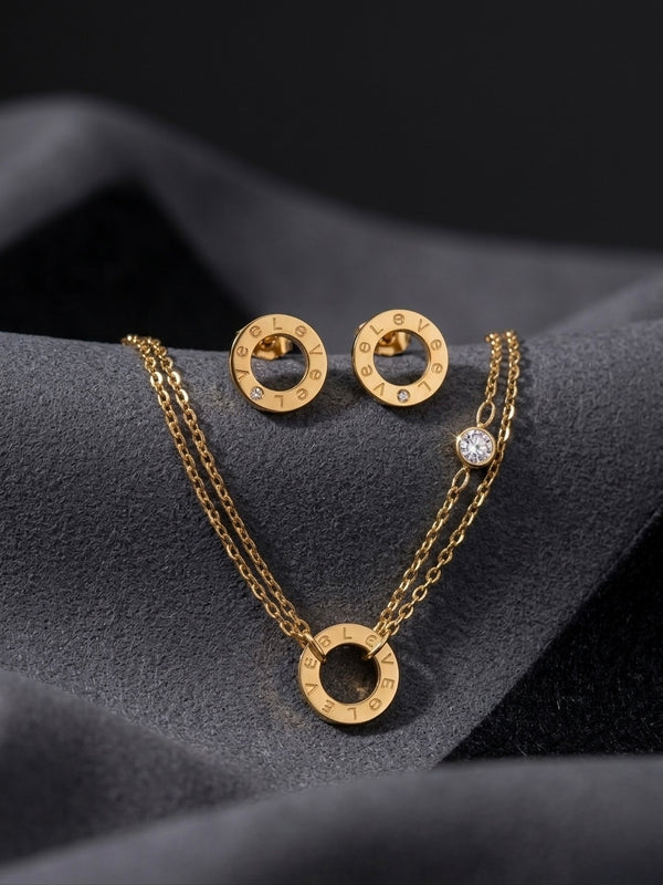 Gold PVD Stainless Steel Emerald Stone Circle Pendant Necklace