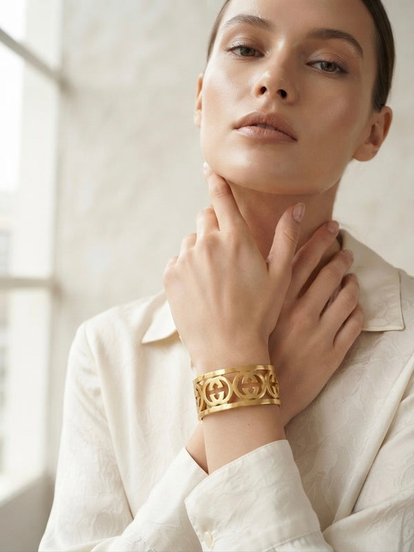 Gold Plated Luxe G Adjustable Cuff Bracelet for Women