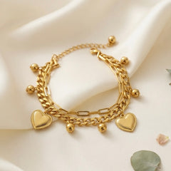 Gold Plated Golden Heart Duet Bracelet for Women