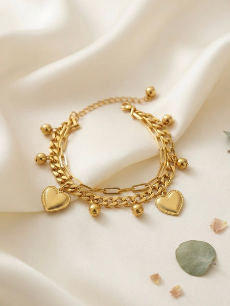 Gold Plated Golden Heart Duet Bracelet for Women