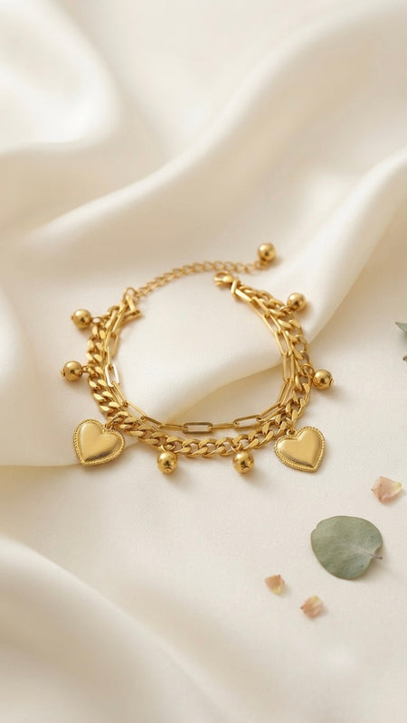 Gold Plated Golden Heart Duet Bracelet for Women